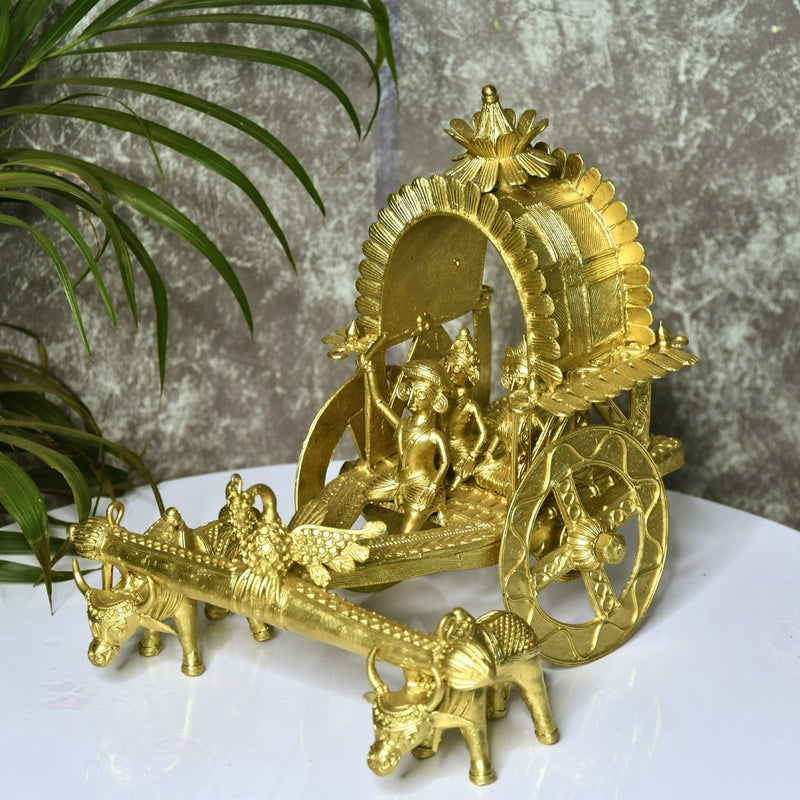 Large Dhokra Craft - Cow Cart Brass Decor – view 1