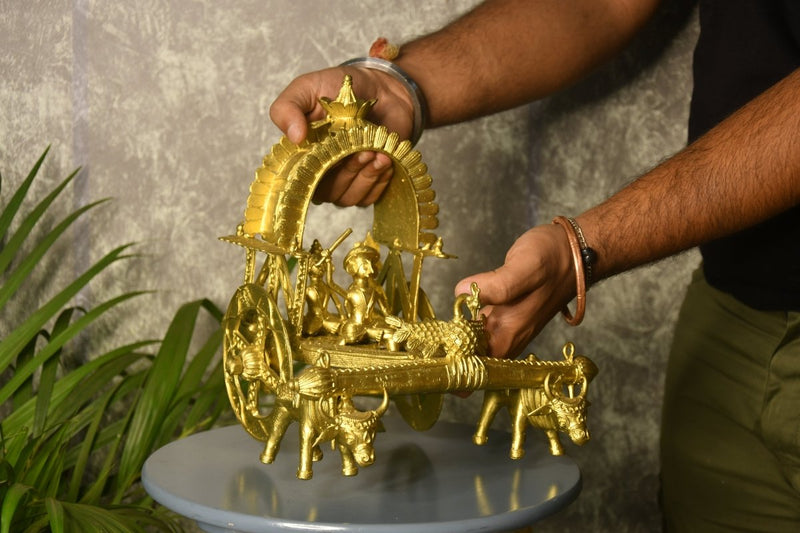 Large Dhokra Craft - Cow Cart Brass Decor – view 3
