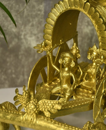 Large Dhokra Craft - Cow Cart Brass Decor — alternate view