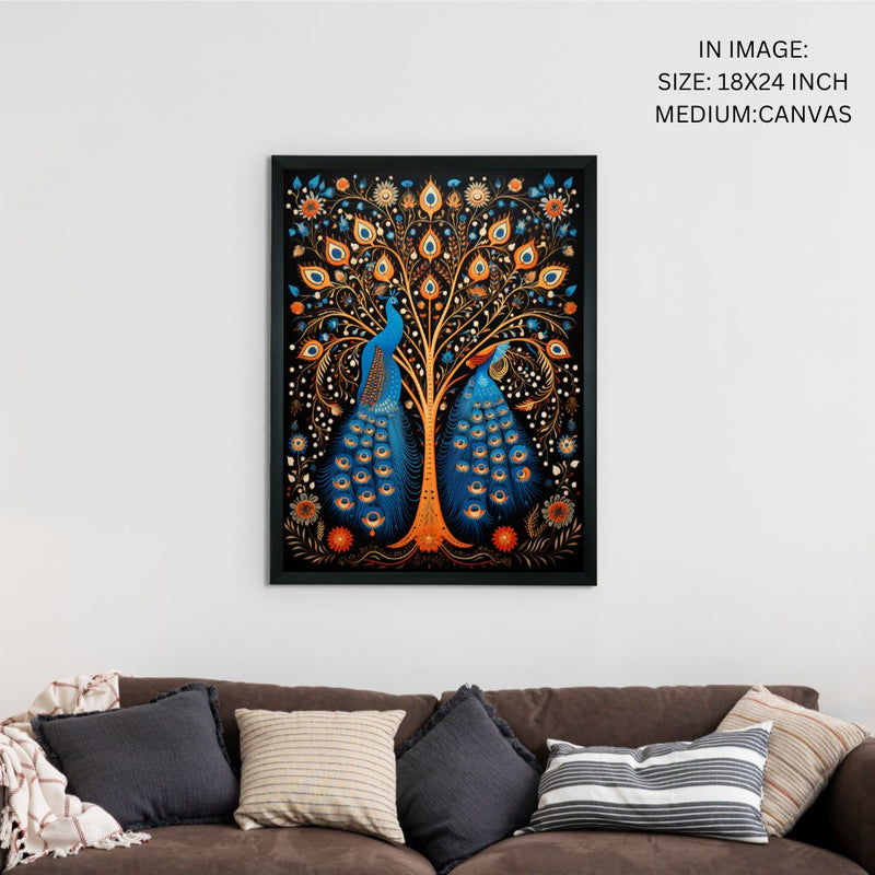 Twin Flames: Handcrafted Enchanting Peacock Print – Premium Indian-Inspired Canvas Art for Modern Home Decoration – view 5