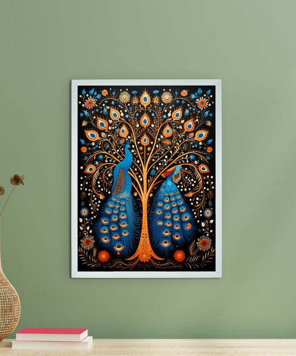 Twin Flames: Handcrafted Enchanting Peacock Print – Premium Indian-Inspired Canvas Art for Modern Home Decoration — main view