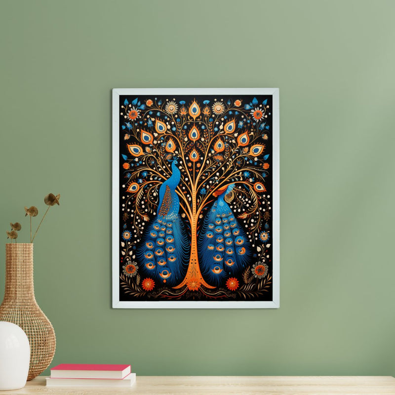 Twin Flames: Handcrafted Enchanting Peacock Print – Premium Indian-Inspired Canvas Art for Modern Home Decoration – view 1