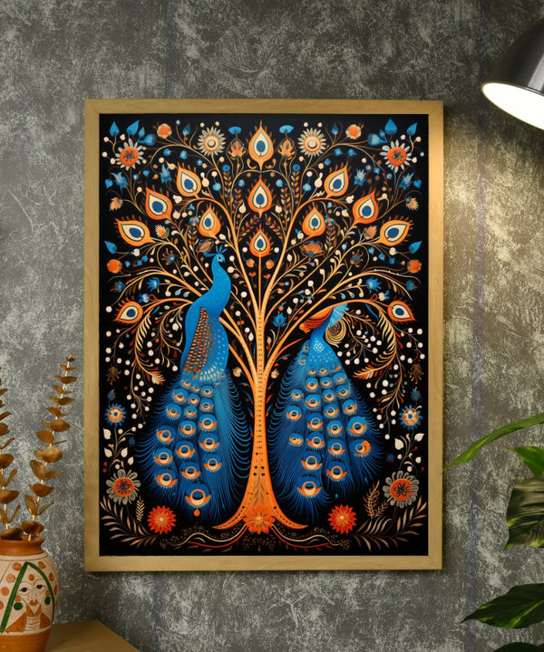 Twin Flames: Handcrafted Enchanting Peacock Print – Premium Indian-Inspired Canvas Art for Modern Home Decoration — image 4