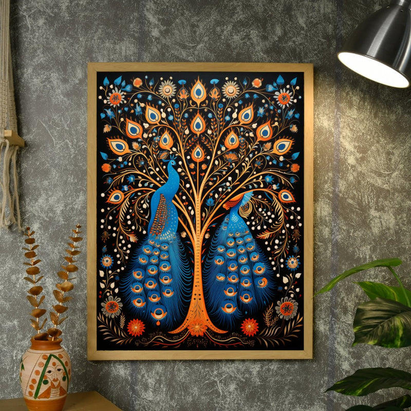 Twin Flames: Handcrafted Enchanting Peacock Print – Premium Indian-Inspired Canvas Art for Modern Home Decoration – view 4