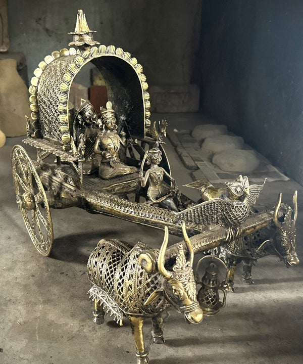 Premium Brass Dhokra Cow Cart Home Decor — image 2