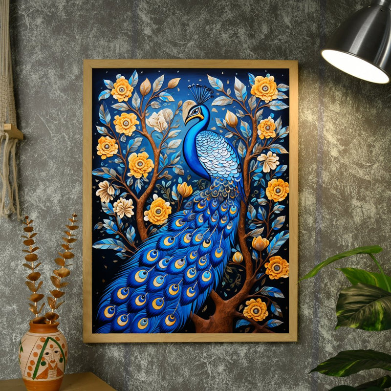 Sowpeace Serenity: Handcrafted Peacock's Tranquil Aura – Premium Indian-Inspired Canvas Art for Elegant Home Decor – view 4