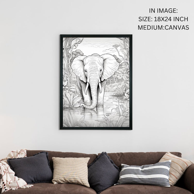 Jungle Symphony: Handcrafted Line Art Elephant Canvas – Premium Indian-Inspired Wall Art for Modern Home Decoration – view 5