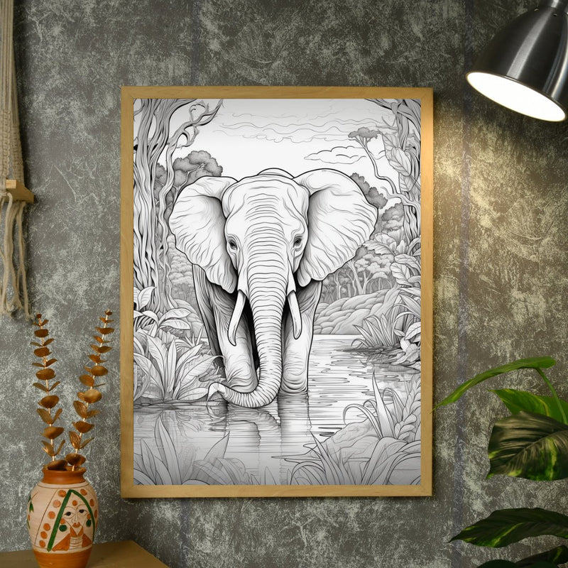 Jungle Symphony: Handcrafted Line Art Elephant Canvas – Premium Indian-Inspired Wall Art for Modern Home Decoration – view 4