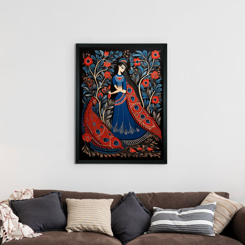 Sowpeace Radiance: Handcrafted Women & the Peacock Spirit – Premium Indian-Inspired Canvas Print for Elegant Decor – view 2