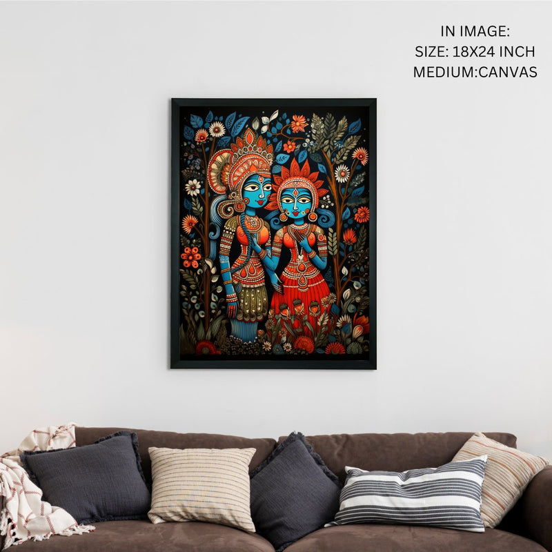 Sowpeace Serenity: Handcrafted Krishna & Radha's Bliss – Premium Indian-Inspired Canvas Wall Print for Spiritual Home Decor – view 5